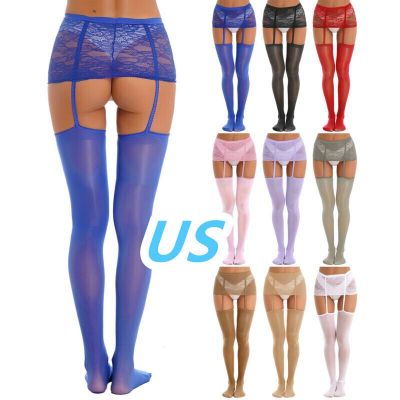 Women Sexy Lace  Mini Skirts Thigh High Stockings + Suspender Garter Belts Night